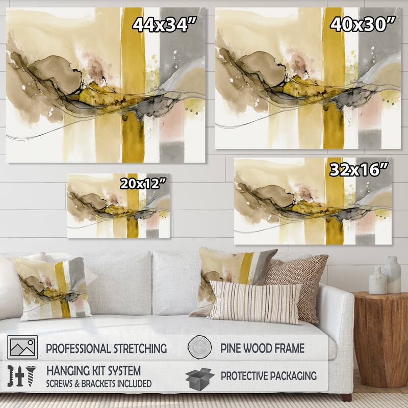 Designart "Mustard Yellow Secrets IV" Abstract Liquid Ink Canvas Wall